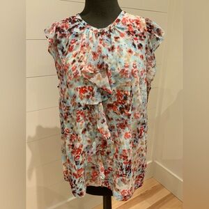 DKNY Multicolor Floral Ruffle Blouse Size XL